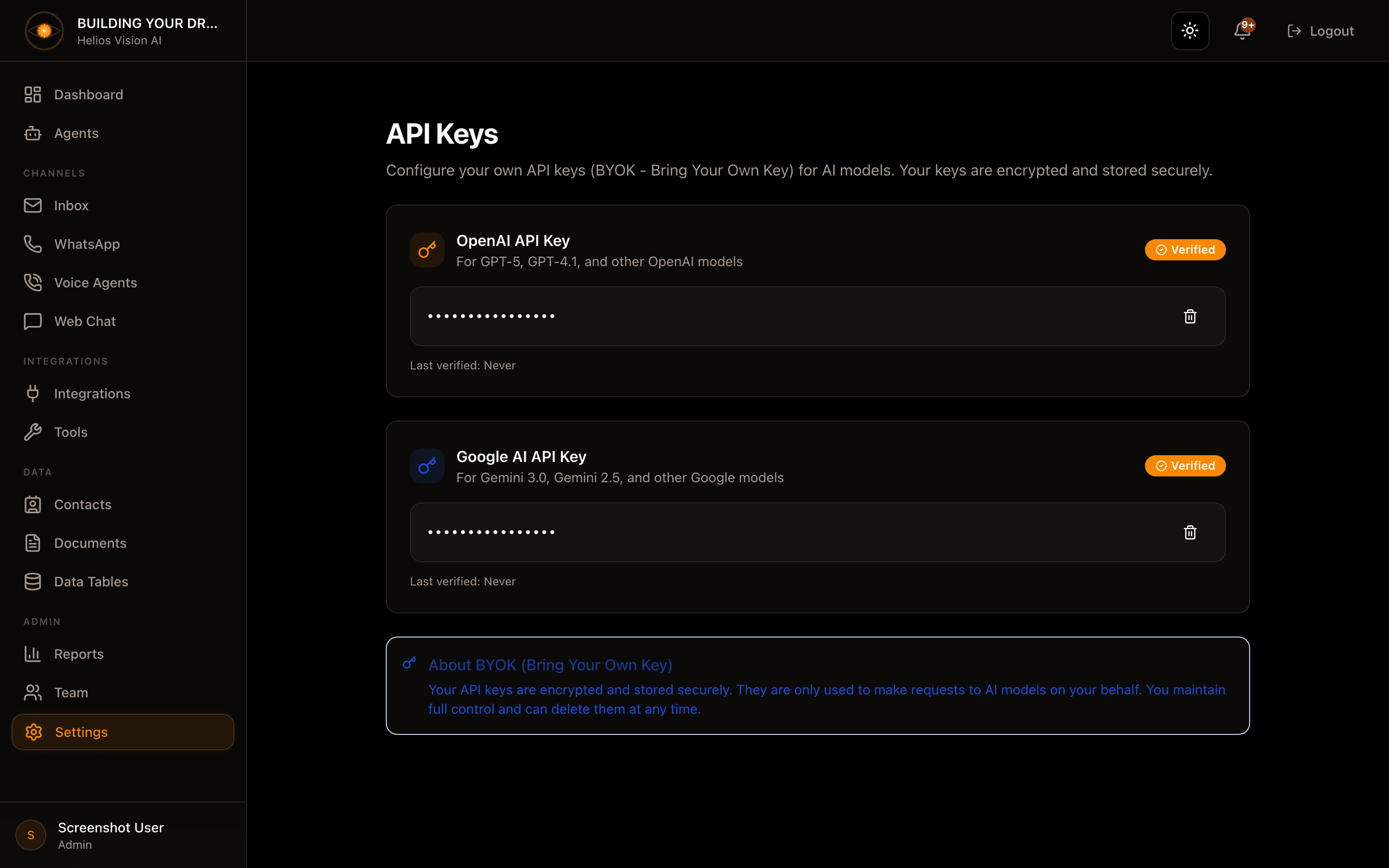 API Keys Settings
